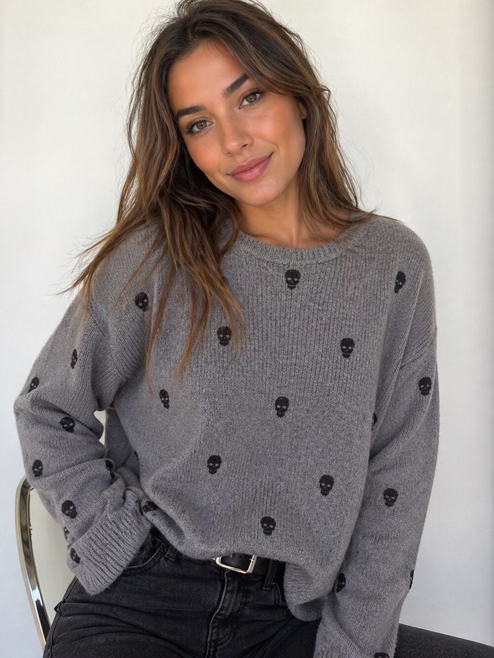 Wooden Ships Skull Sweater Mohair Wool Gray Pullover Knit Comfy Small Medium